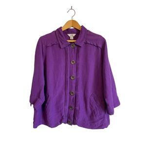 CJ Banks purple linen jacket pockets collar buttons lightweight boxy Size 1X